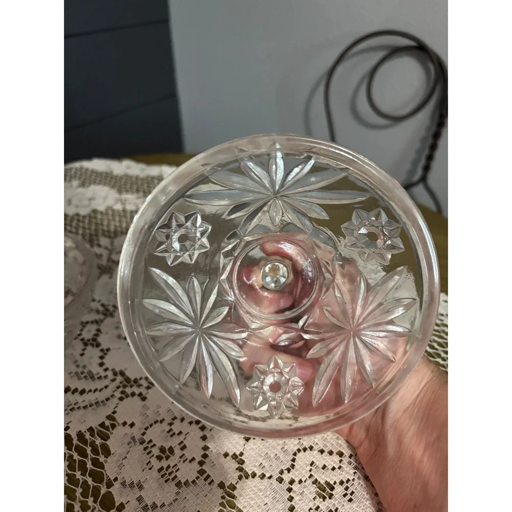 Vintage Clear Pressed Glass Starburst Candy Dish with Lid Round Trinket Jar